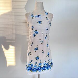 Y2K Great Escape White and Blue Floral Mini Slip Dress // size XS